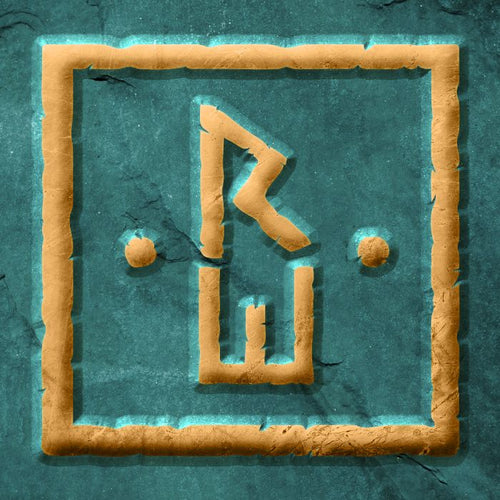 The Rune Marked logo in bronze on a green background.